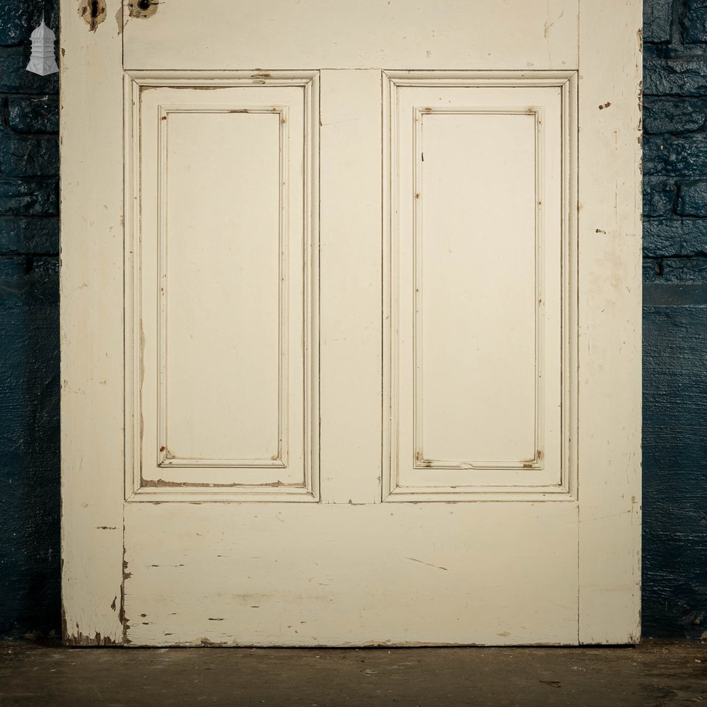Pine Paneled Door, 6 Moulded Panel White Painted Missing Moulding