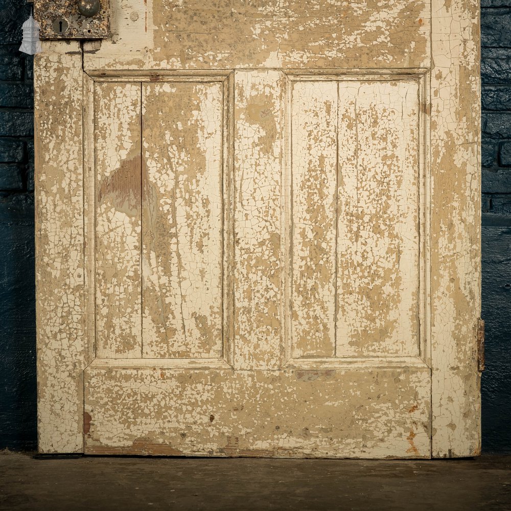 Pine Paneled Door, 6 Moulded Panel Distressed White Painted