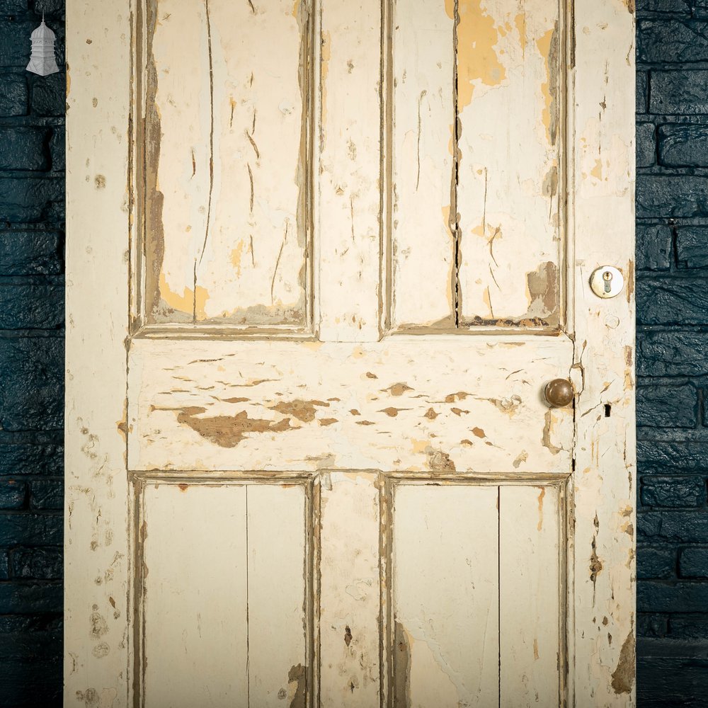 Pine Paneled Door, 6 Moulded Panel Distressed White Painted