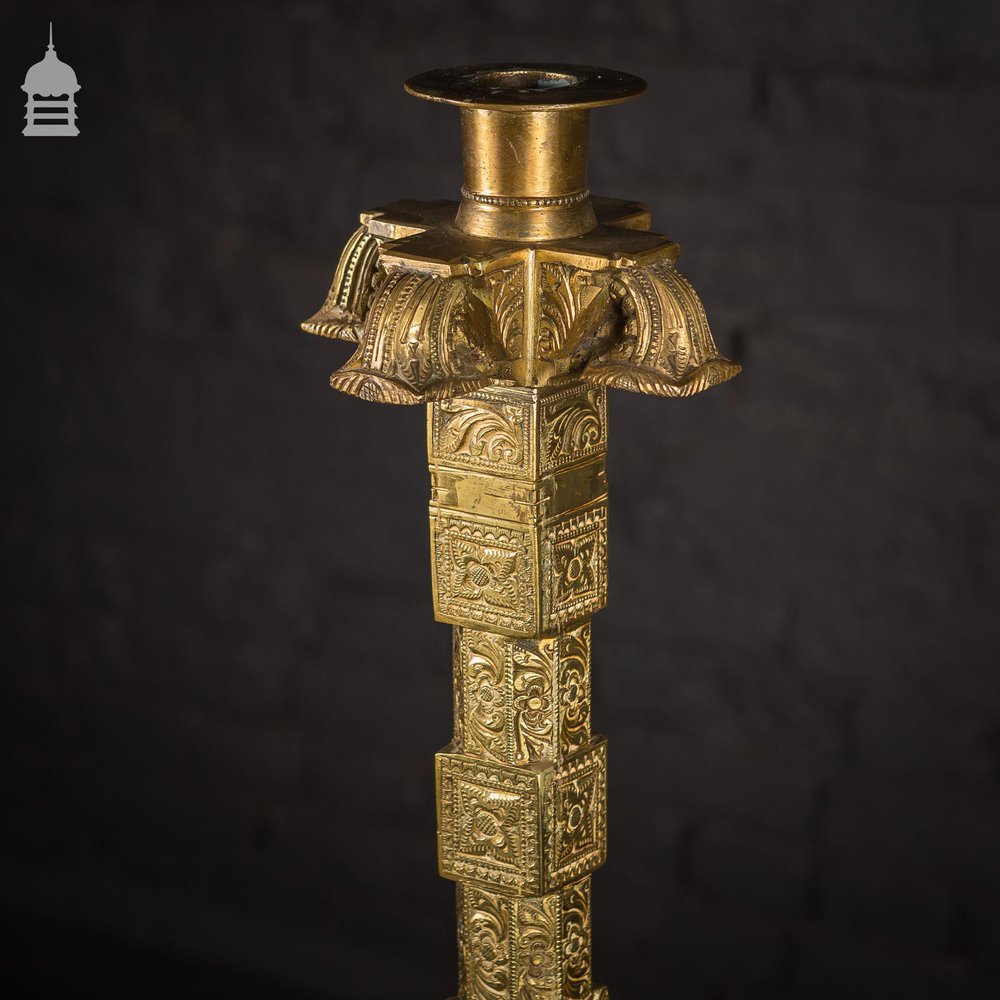 Stunning 19th C Indian Solid Brass Candle Stick Holders