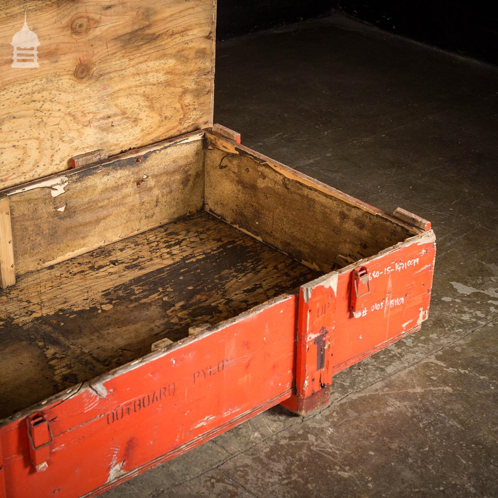 Large Red Industrial Wooden Aircraft Part Shipping Crate Reclaimed from a Norfolk RAF Base