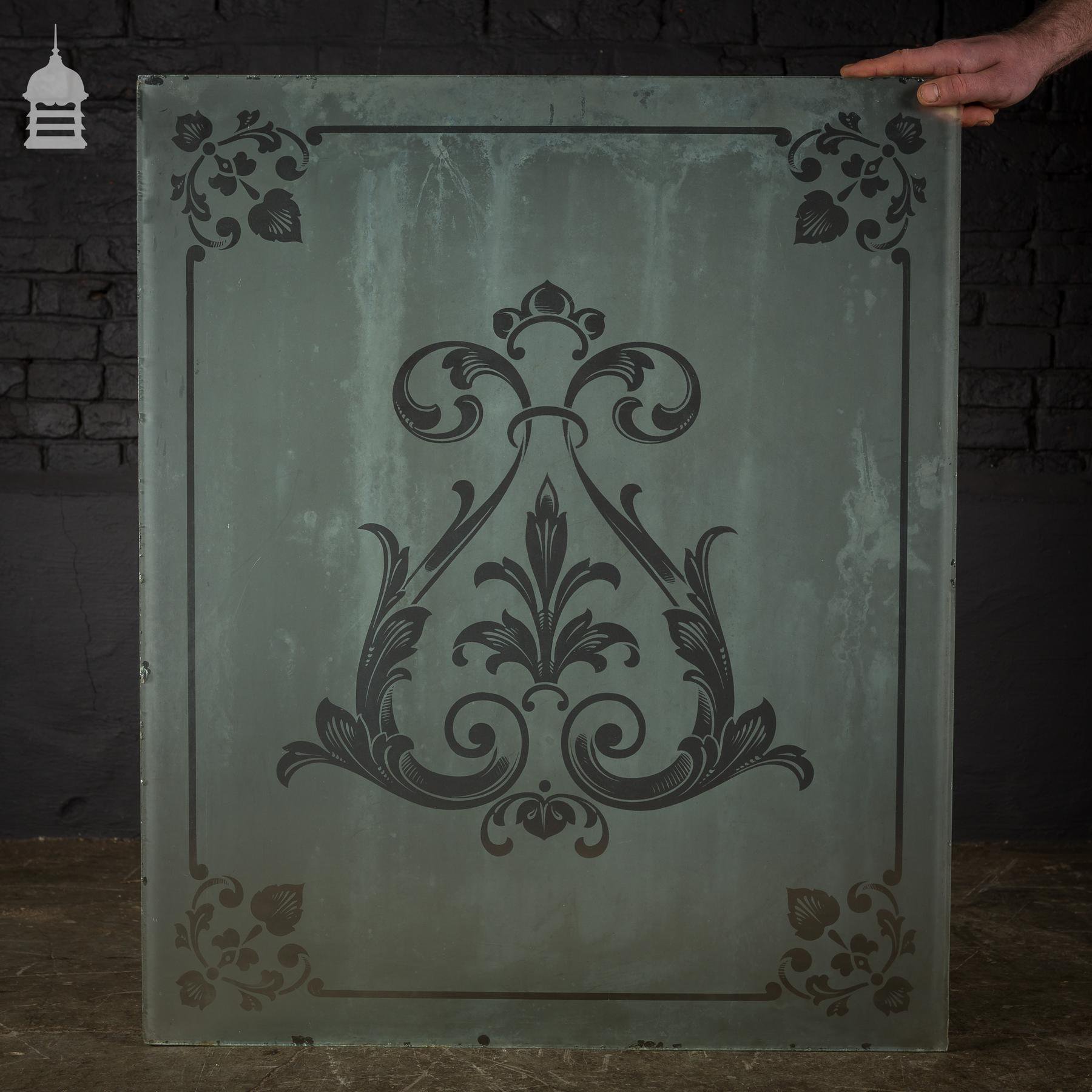 Original Etched Frosted Glass Panel with Decorative Design | Norfolk ...