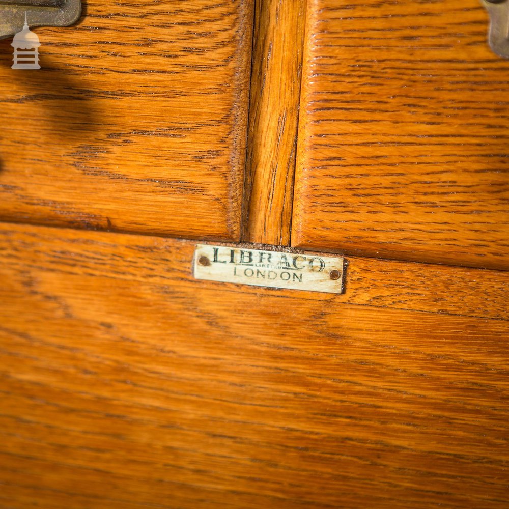 Mid Century Oak Libraco London 96 Drawer Pharmacy Index Card Filing Cabinet with Brass Finger Pulls