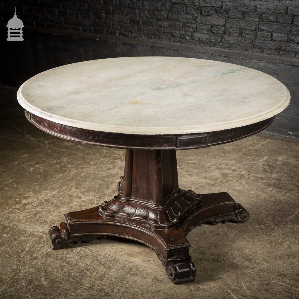 Marble Topped Table, Late 19th C Ebonised Neo Classical Circular