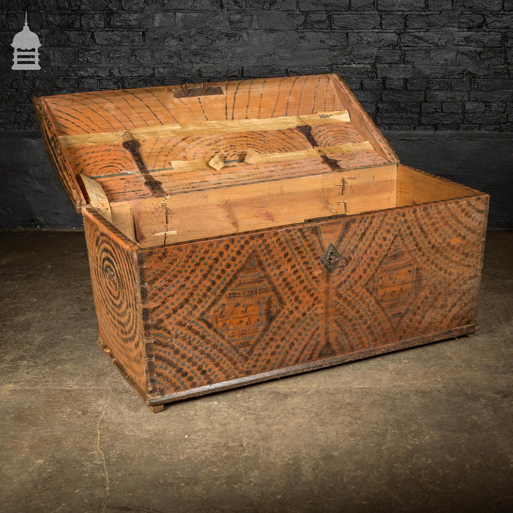 Dome Topped Pine Marriage Chest with Painted Finish Dated 1813