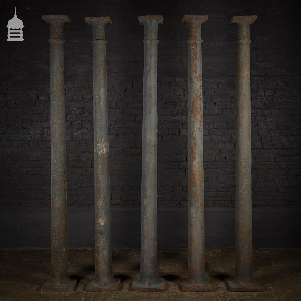 Set of 5 19th C Industrial Cast Iron Columns, Pillars, Stanchions