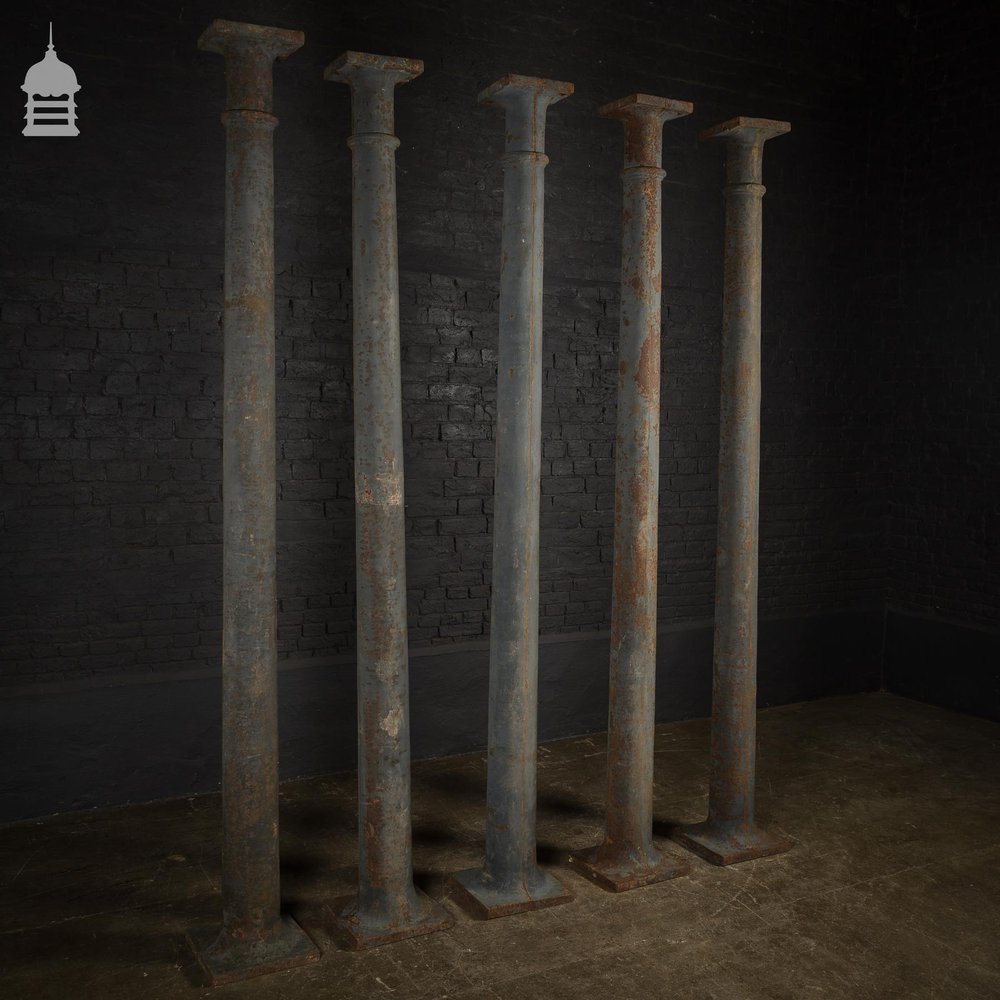 Set of 5 19th C Industrial Cast Iron Columns, Pillars, Stanchions