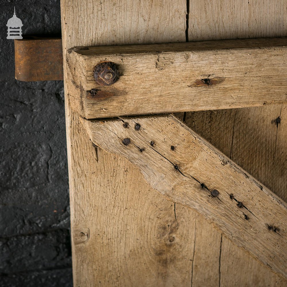 19th C Elm 3 Plank Ledged and Braced Barn Door