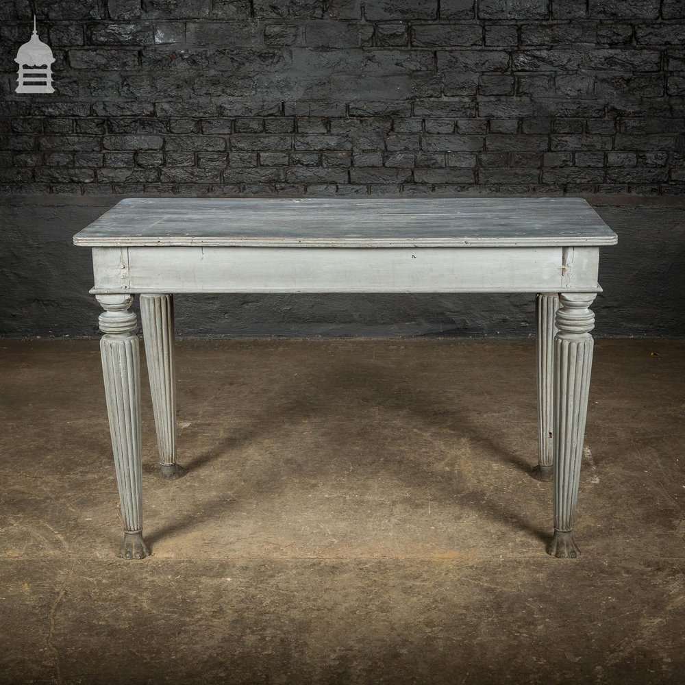 18th C Grey Painted Hardwood Colonial Centre Table with Reeded Legs and Bronze Paw Feet