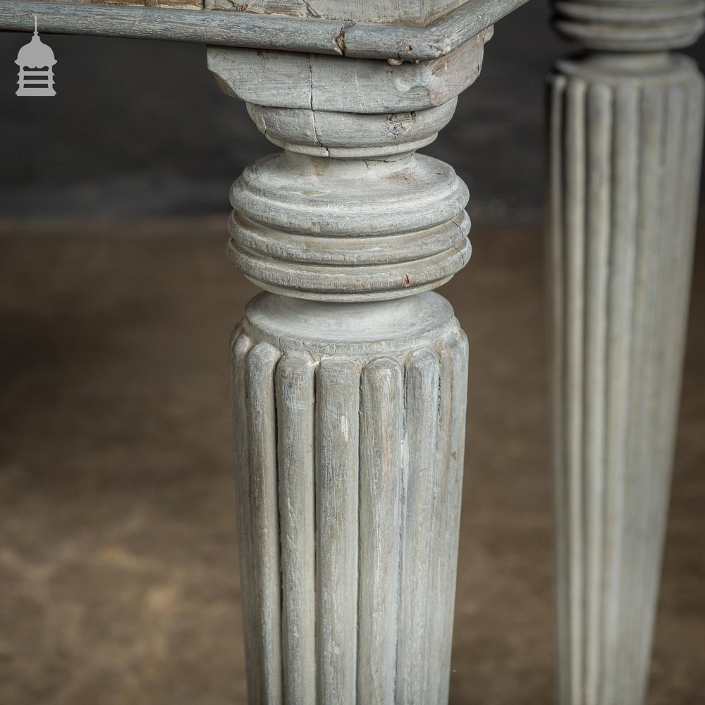 18th C Grey Painted Hardwood Colonial Centre Table with Reeded Legs and Bronze Paw Feet