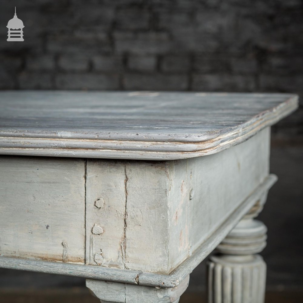 18th C Grey Painted Hardwood Colonial Centre Table with Reeded Legs and Bronze Paw Feet