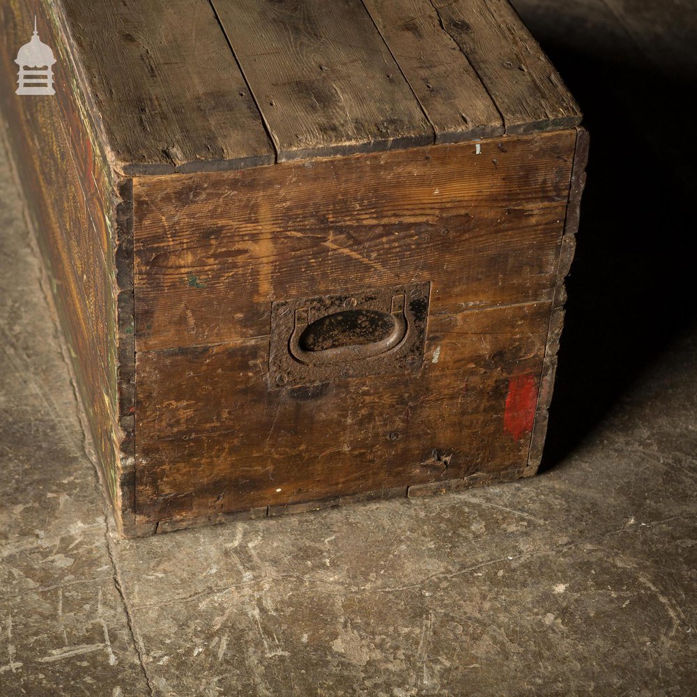 19th C Pine Gypsy Showman’s Travel Chest with Original Painted Finish