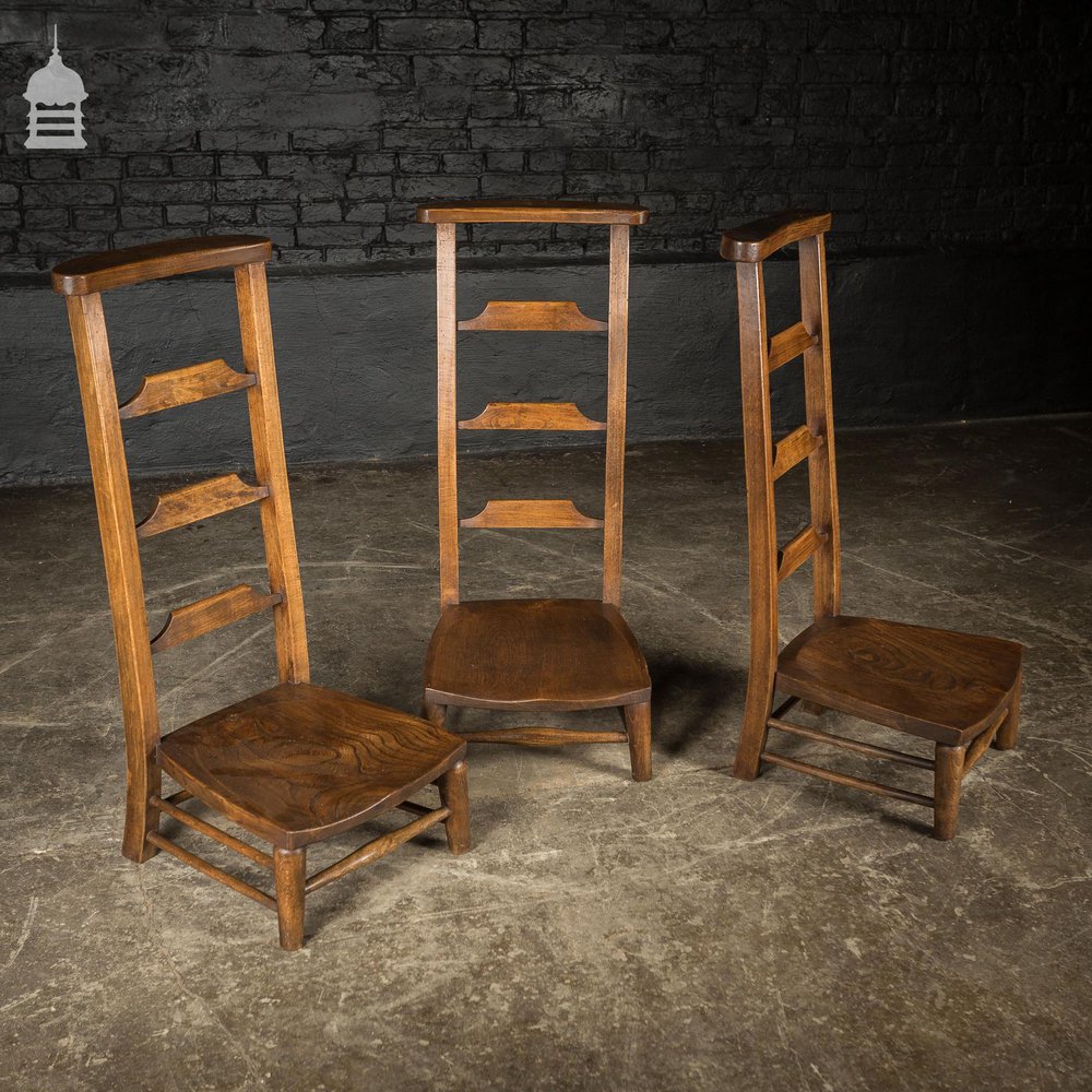 Set of 3 19th C Elm Low Ladder Back Chairs