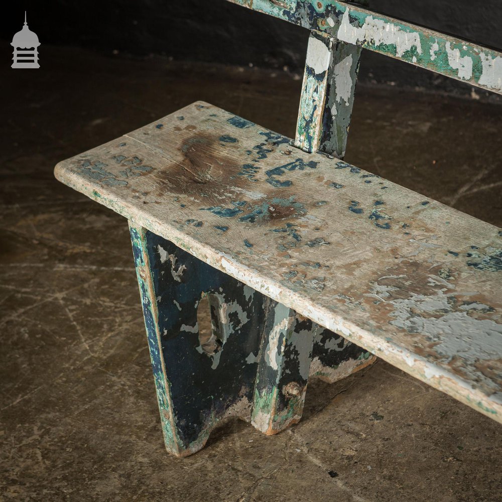 Early 20th C Teak Bench with Distressed Flaking Paint