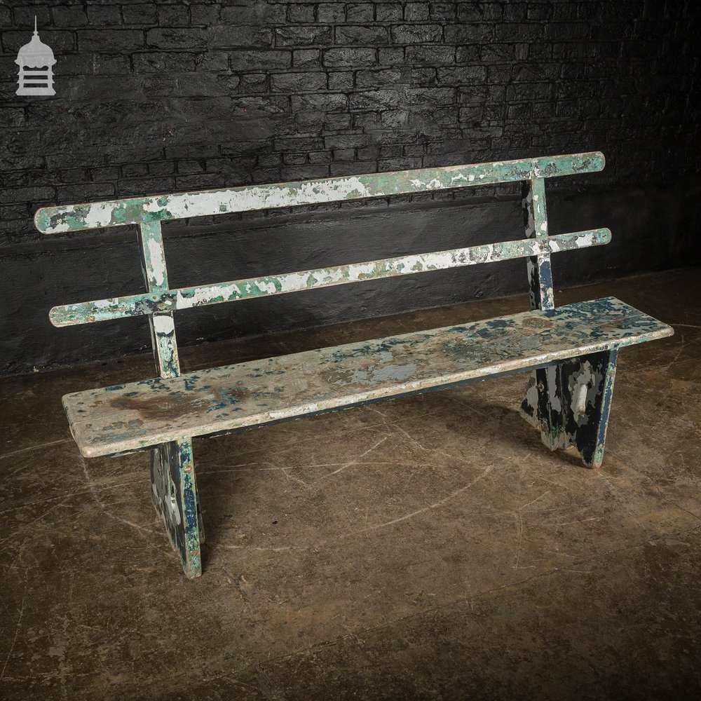 Early 20th C Teak Bench with Distressed Flaking Paint