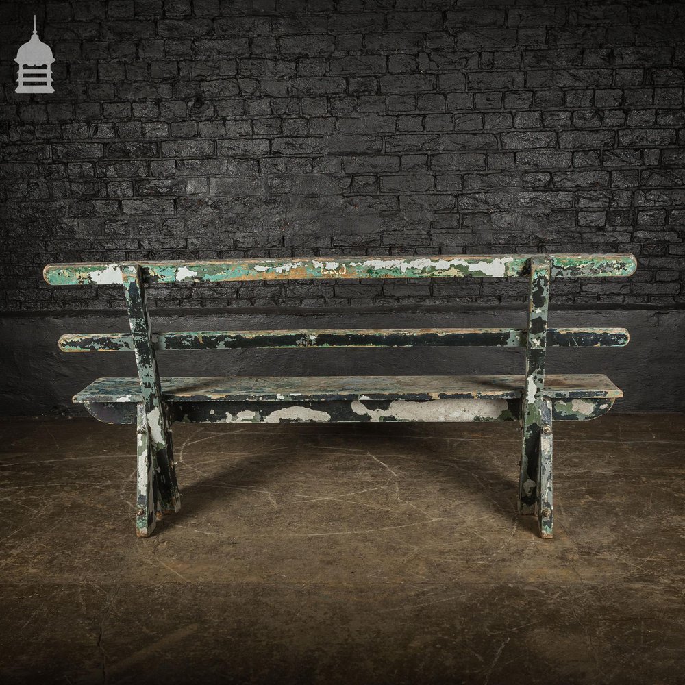 Early 20th C Teak Bench with Distressed Flaking Paint