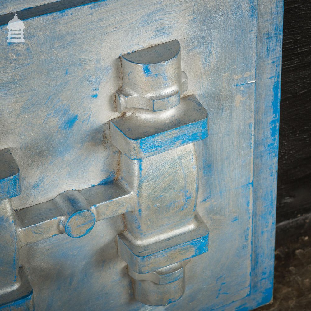 Vintage Industrial Foundry Mould Pattern with Blue and Silver Paint Finish