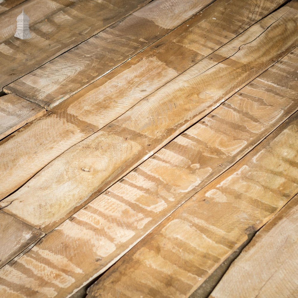 Batch of 7.5 Square Metres of Elm Wall Boards with Distressed Lath and Plaster Markings