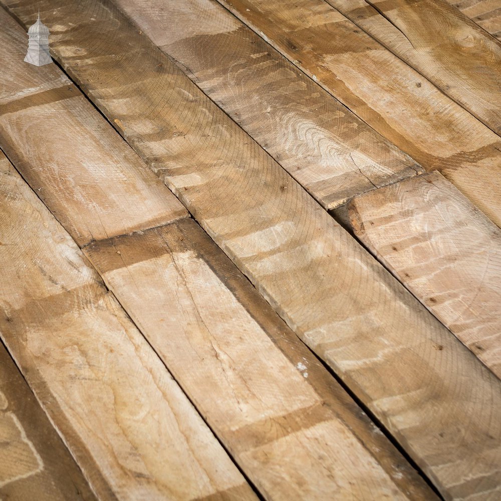 Batch of 7.5 Square Metres of Elm Wall Boards with Distressed Lath and Plaster Markings