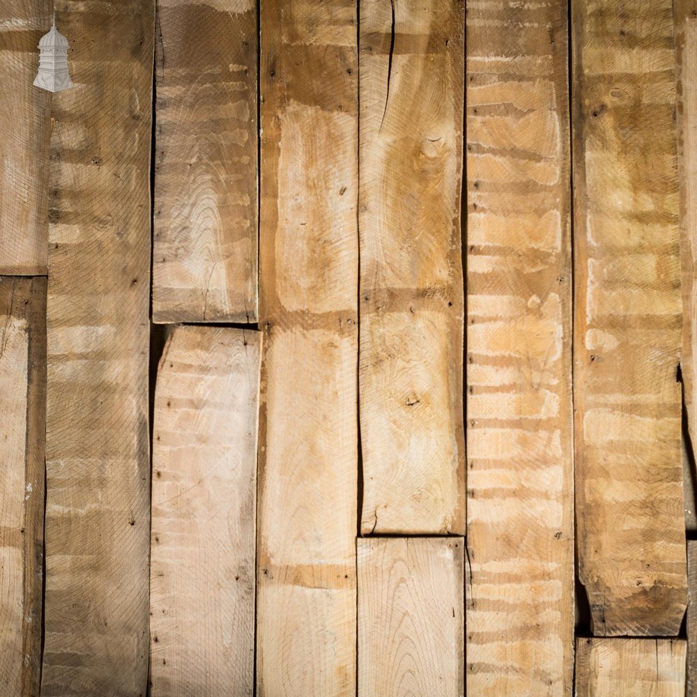 Batch of 7.5 Square Metres of Elm Wall Boards with Distressed Lath and Plaster Markings