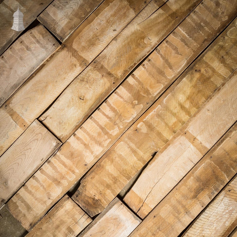 Batch of 7.5 Square Metres of Elm Wall Boards with Distressed Lath and Plaster Markings