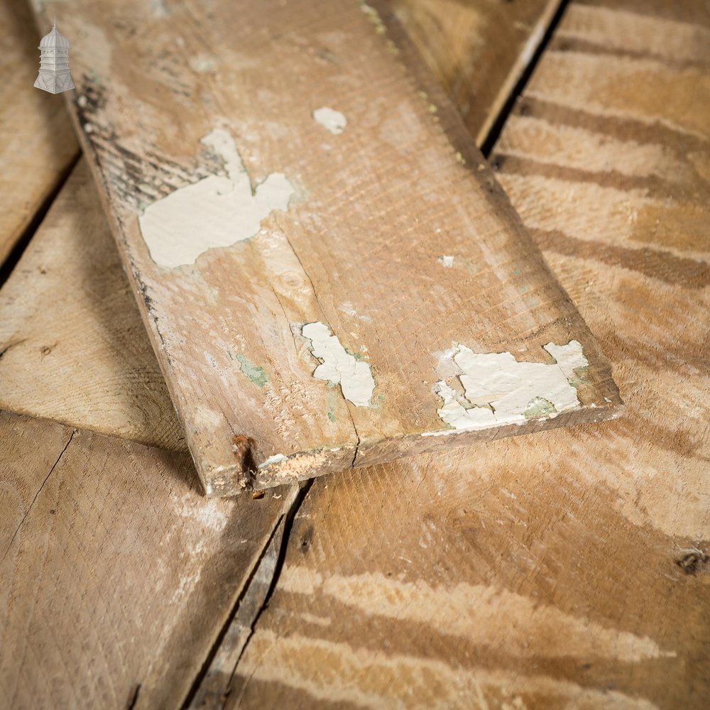 Batch of 7.5 Square Metres of Elm Wall Boards with Distressed Lath and Plaster Markings