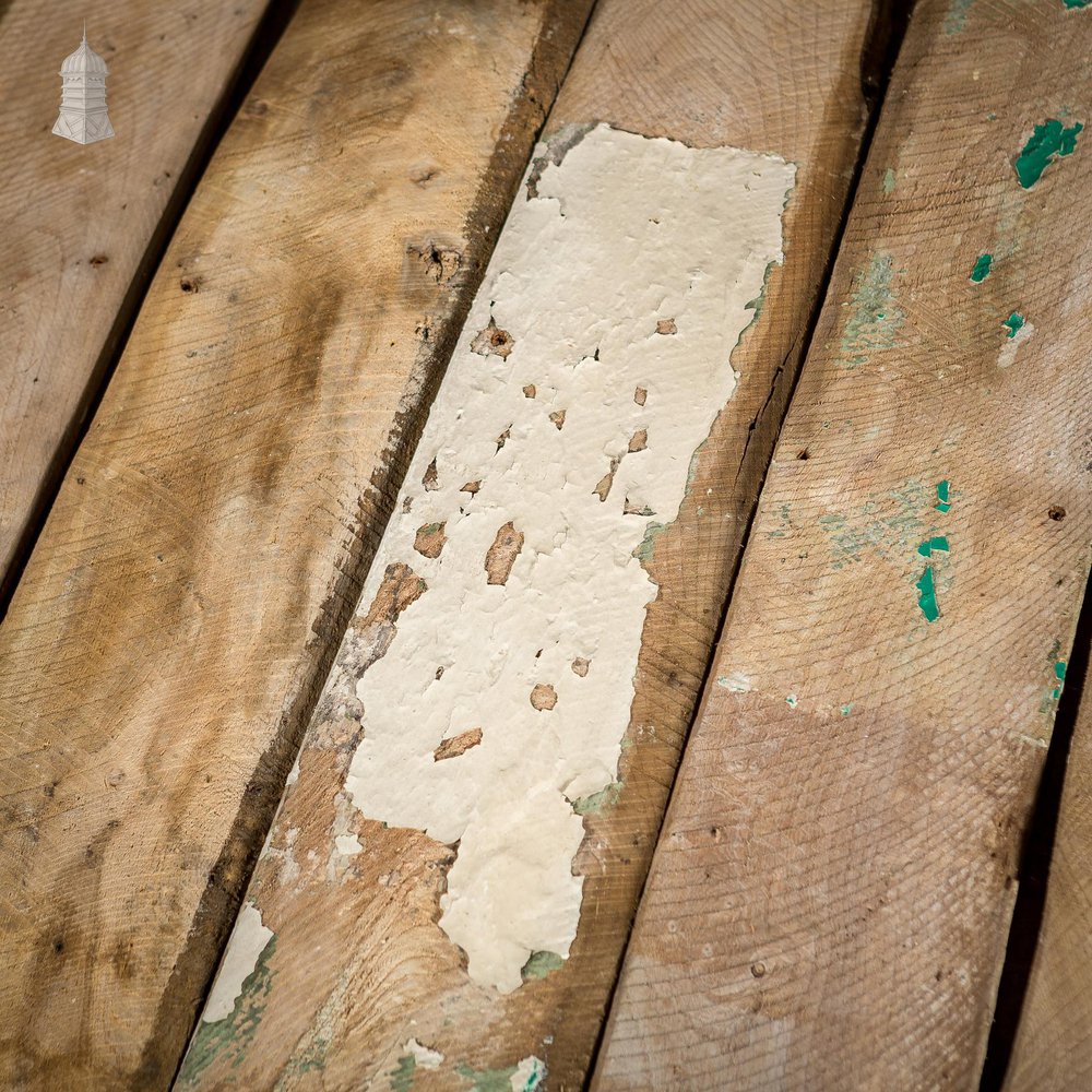 Batch of 7.5 Square Metres of Elm Wall Boards with Distressed Lath and Plaster Markings