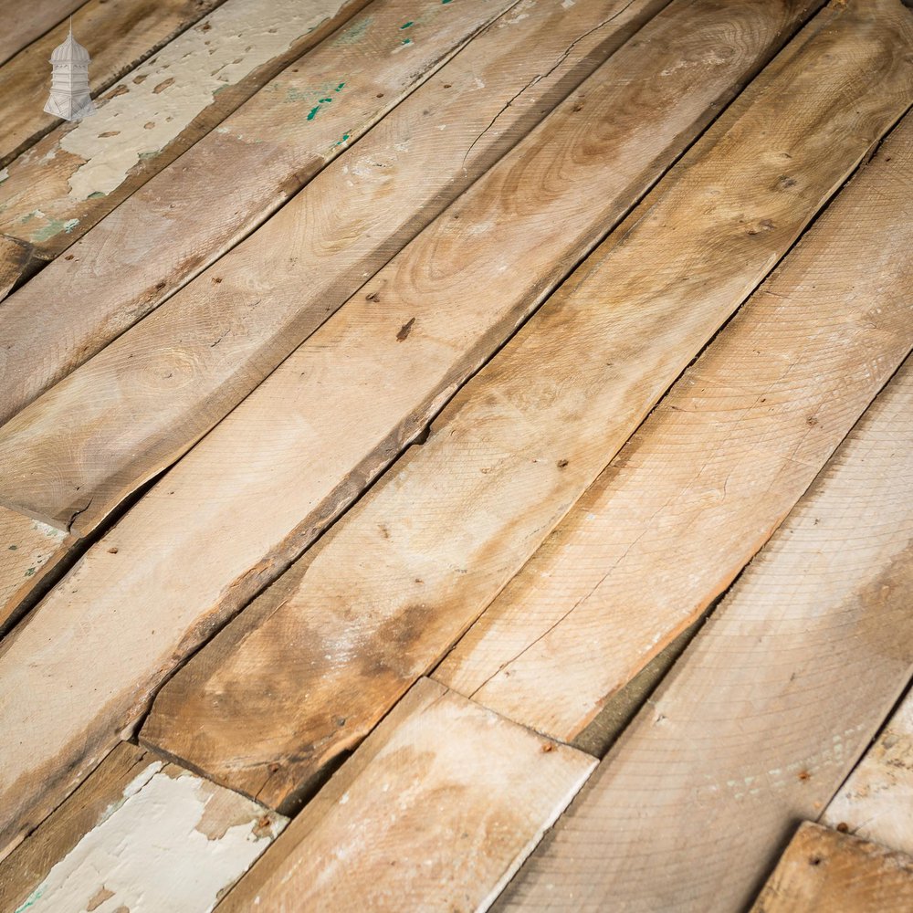 Batch of 7.5 Square Metres of Elm Wall Boards with Distressed Lath and Plaster Markings