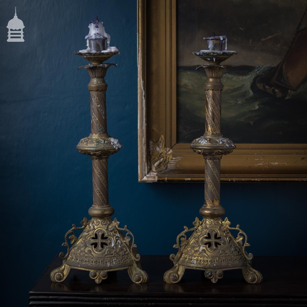 Pair of Victorian Ecclesiastical Brass Candlesticks