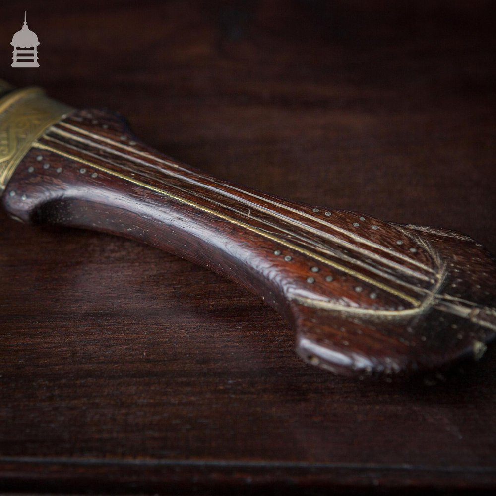 18th C Dagger with Inlaid Detail and Brass Scabbard of Indian Origin