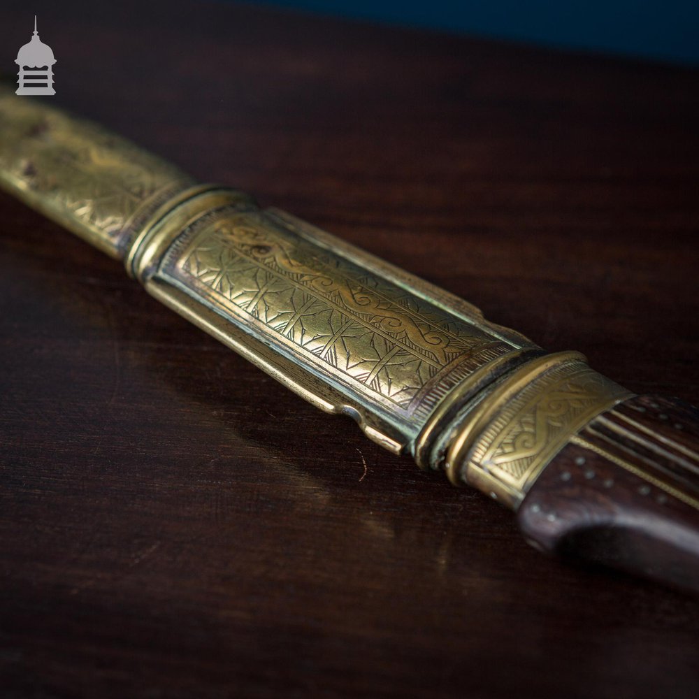 18th C Dagger with Inlaid Detail and Brass Scabbard of Indian Origin