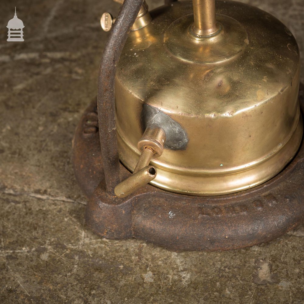 19th C Portable Cast Iron Crucible with Brass Burner