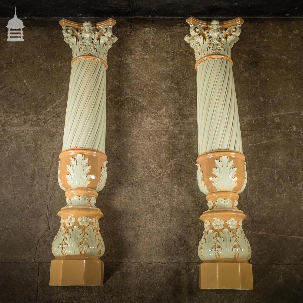 Pair of 19th C Fluted Columns with Corinthian Capitals and Acanthus Leaf Detail