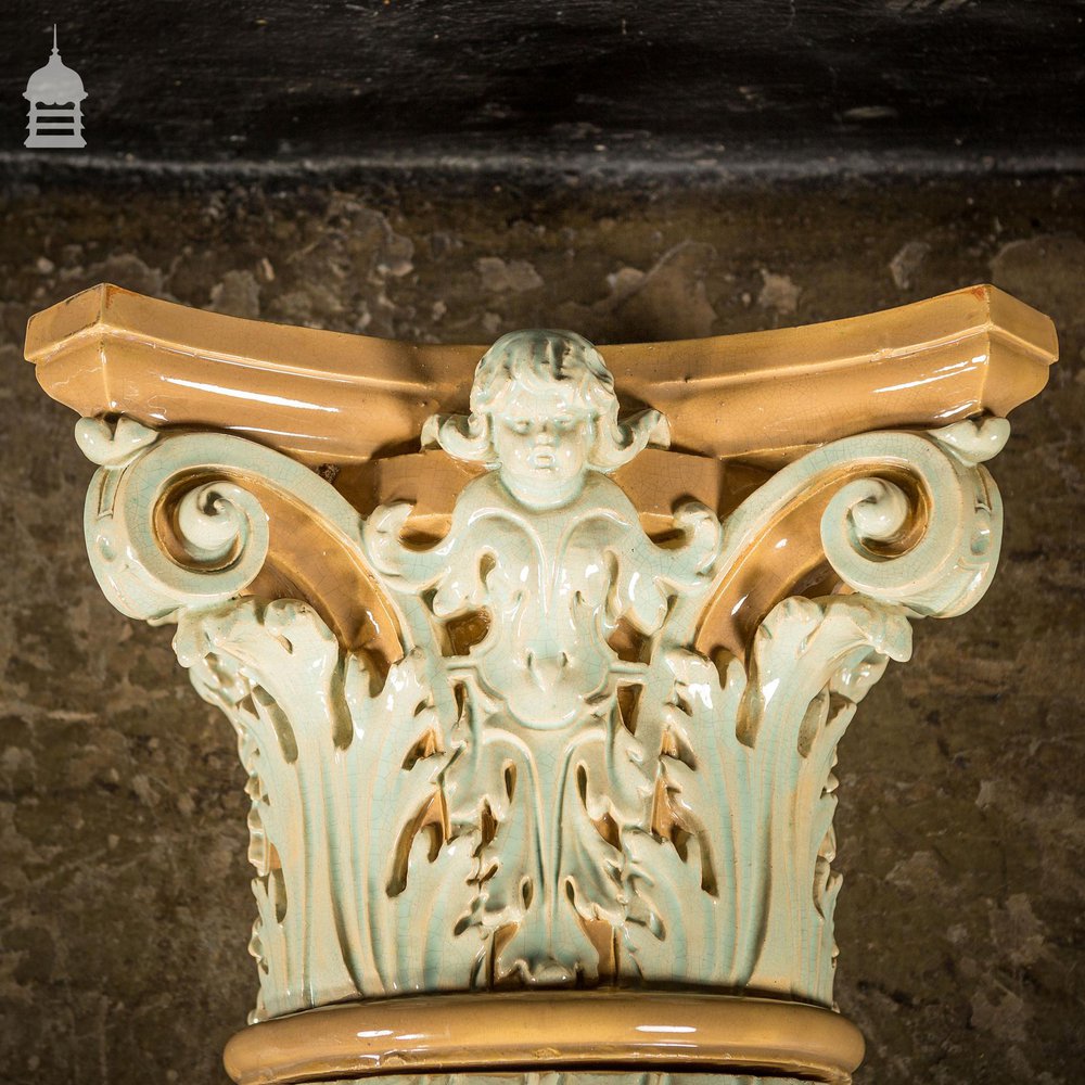 Pair of 19th C Fluted Columns with Corinthian Capitals and Acanthus Leaf Detail