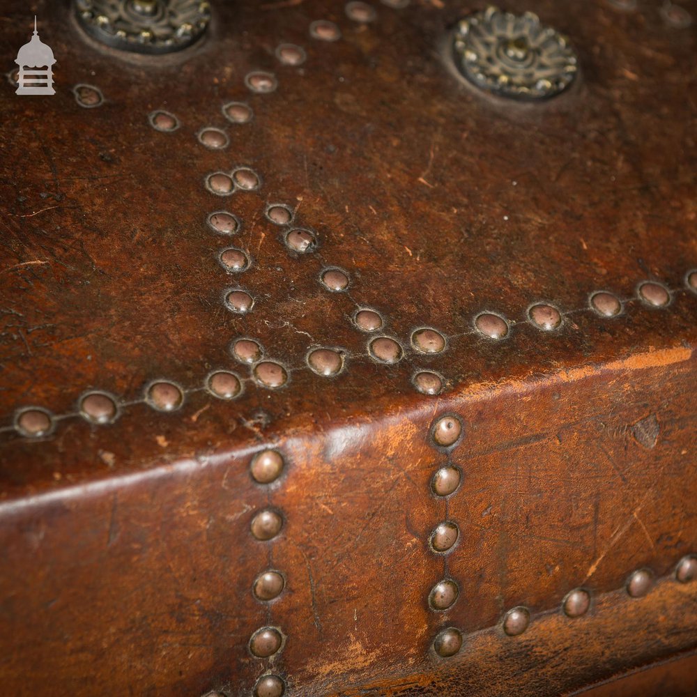 19th C Spanish Studded Leather Chest Trunk