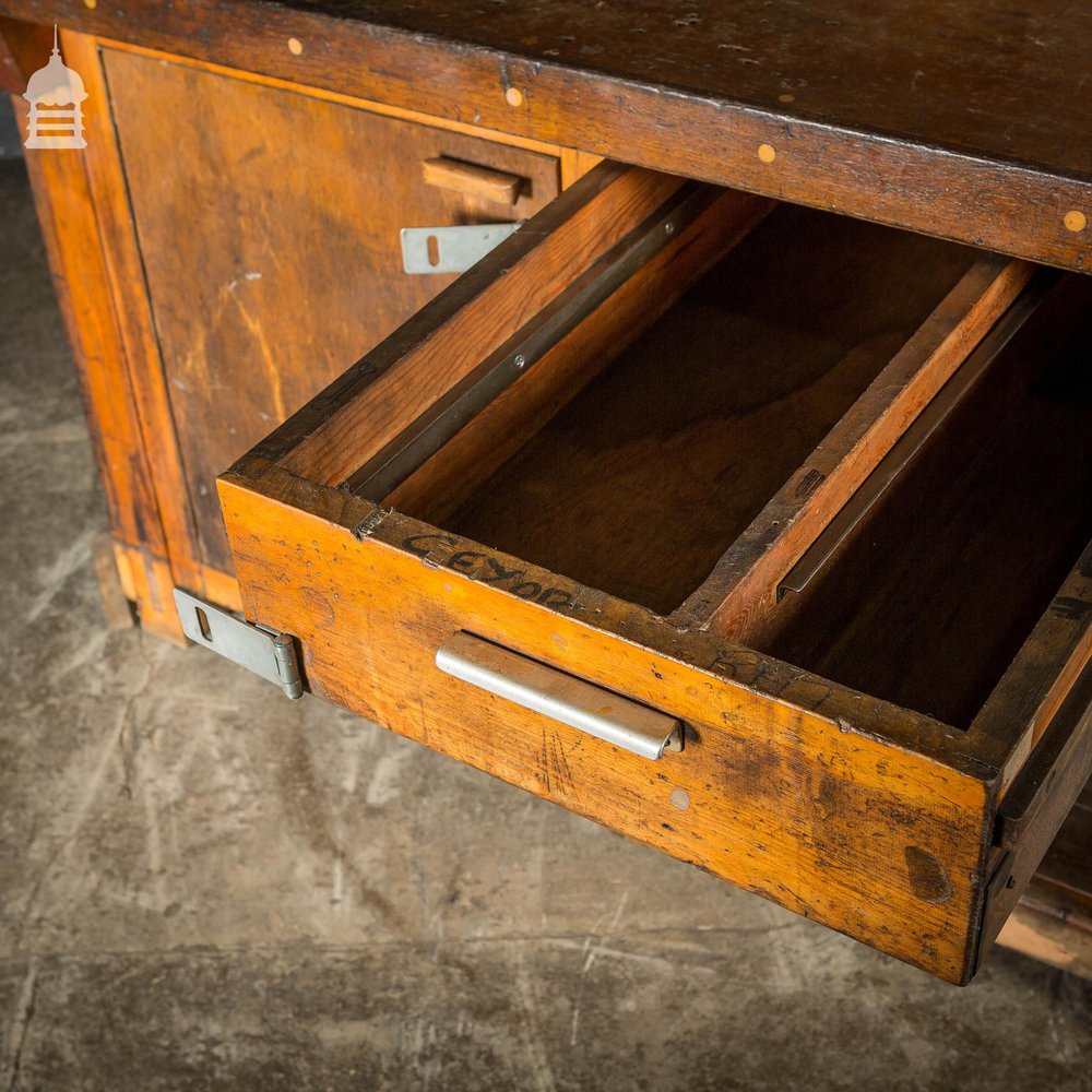 Mid Century Industrial Wooden Workbench with Drawer and Shelves