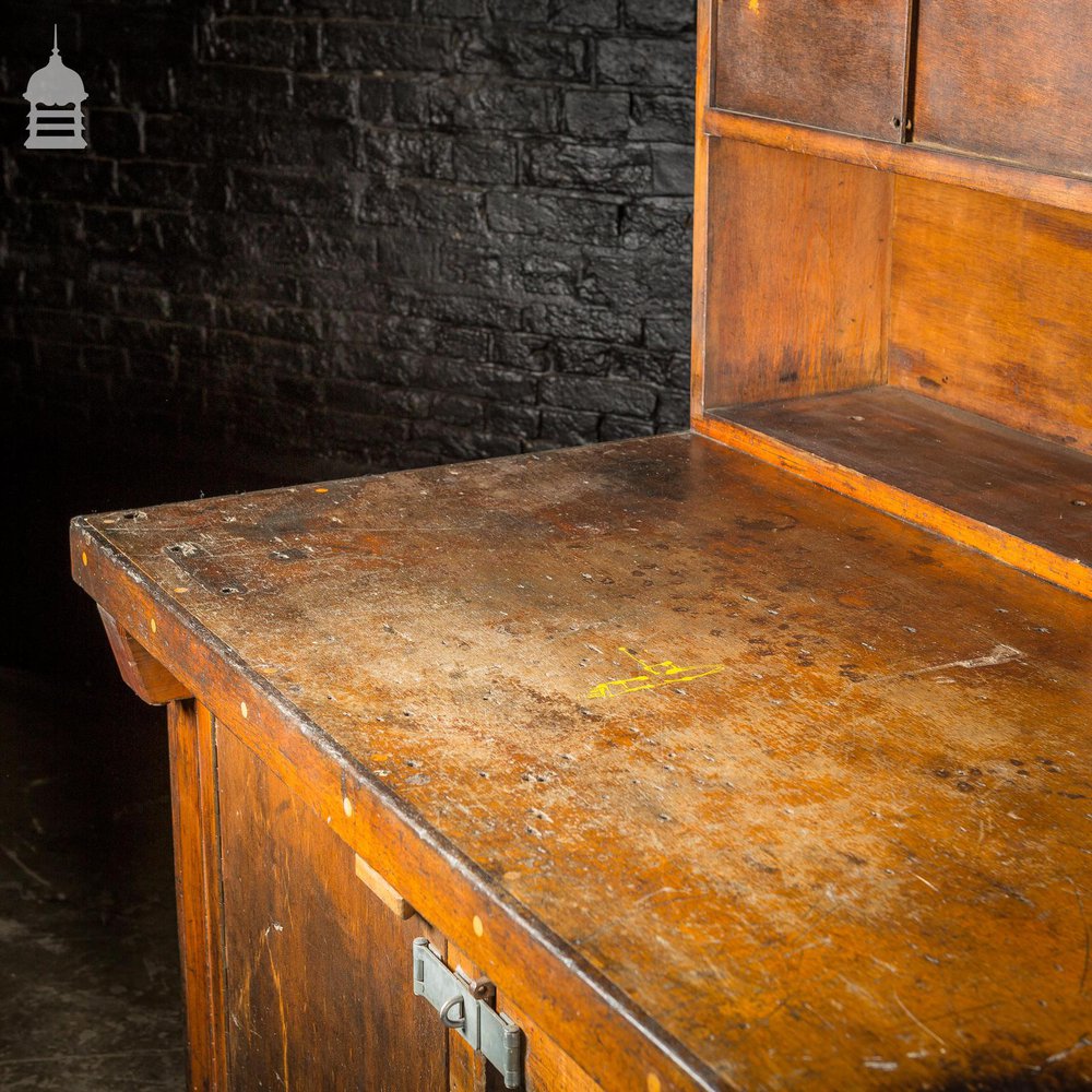 Mid Century Industrial Wooden Workbench with Drawer and Shelves