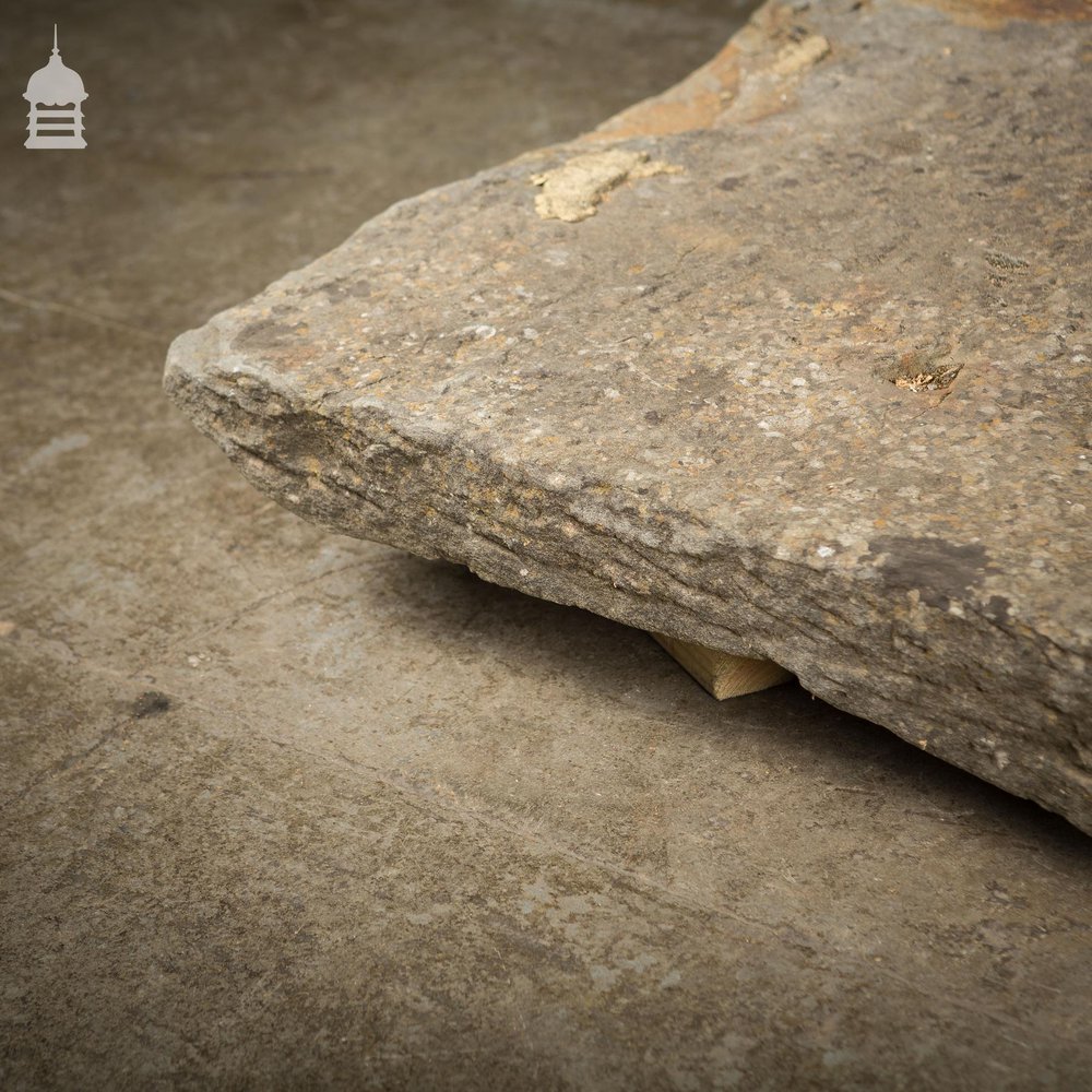 16th C Weathered Yorkstone Well Cover Top with One Clean Break