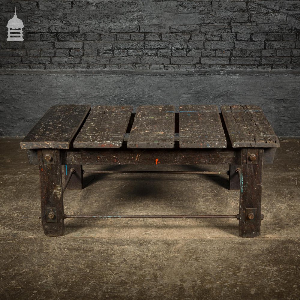 Vintage Industrial Workshop Work Trestle Coffee Table