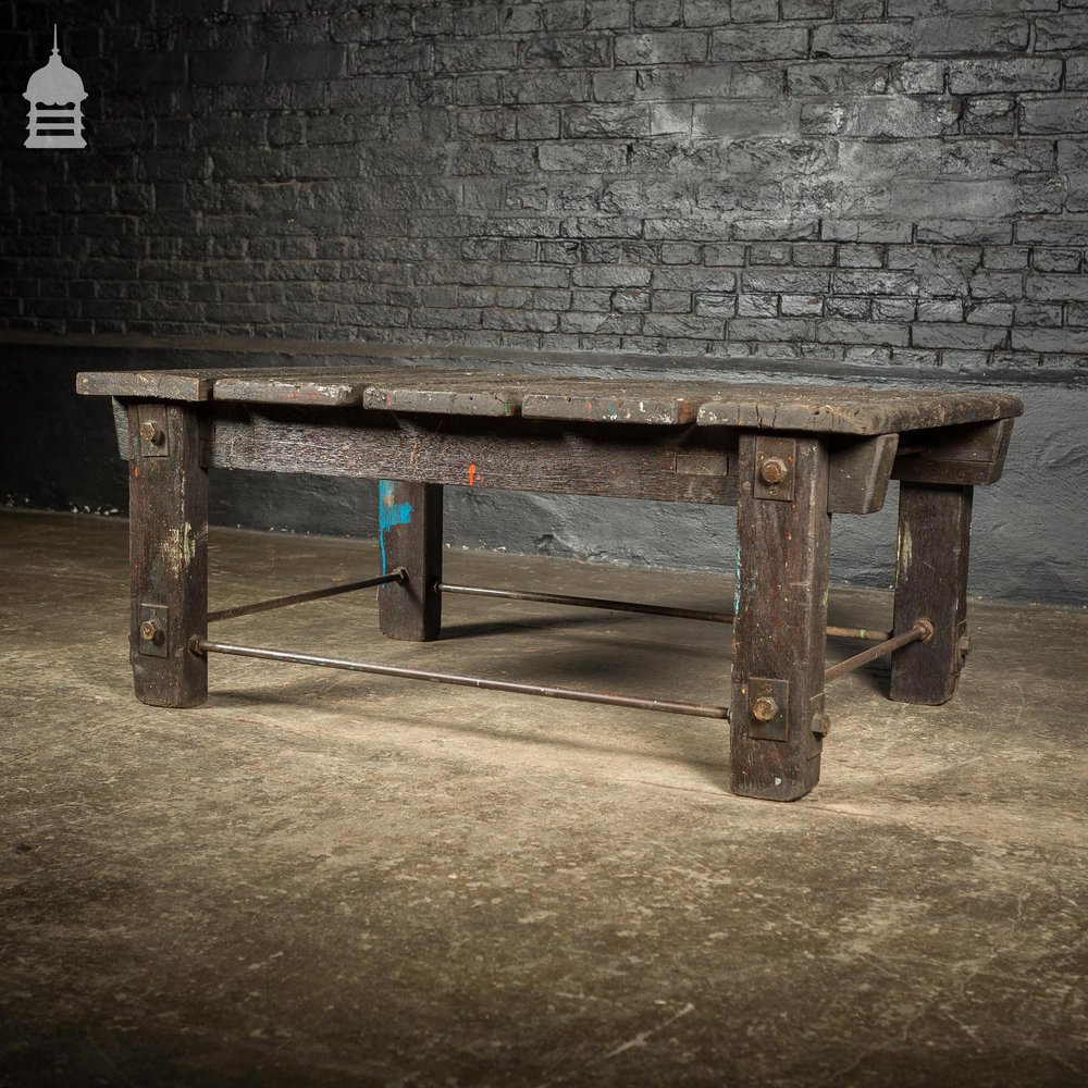 Vintage Industrial Workshop Work Trestle Coffee Table