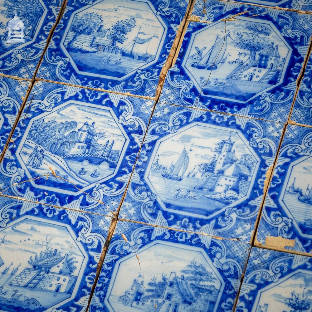 Set of 14 Hand Painted Dutch Blue and White Tiles