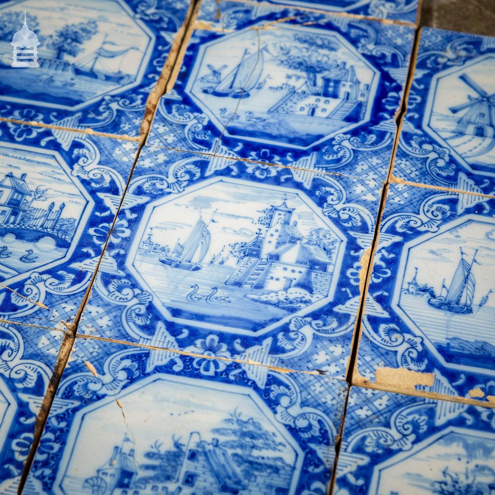 Set of 14 Hand Painted Dutch Blue and White Tiles