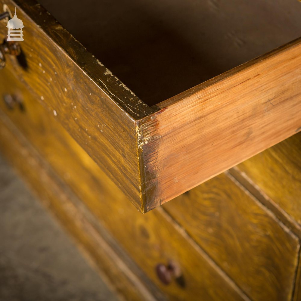 19th C Two Over Three Chest of Drawers with Graining Finish and Key