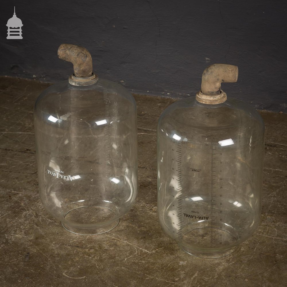 Pair of Vintage Industrial Glass Measuring Cylinders