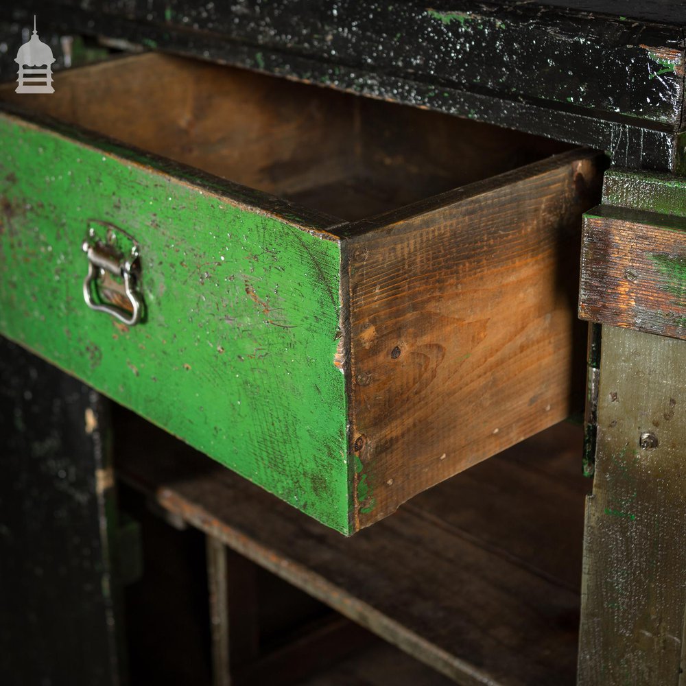Large Vintage Black Painted Industrial Workshop Cupboard Cabinet with Drawer