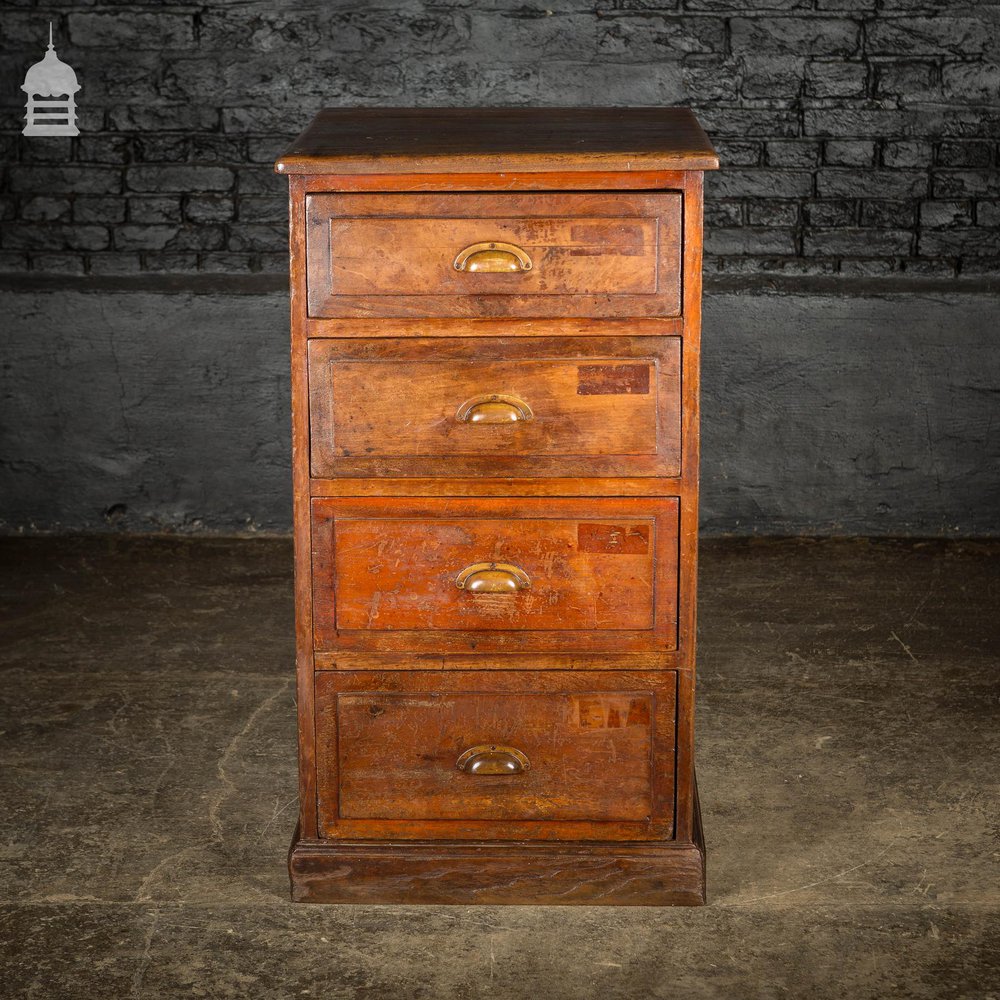 Industrial Pine Topped Mahogany Chest of Drawers With Brass Cup Handles