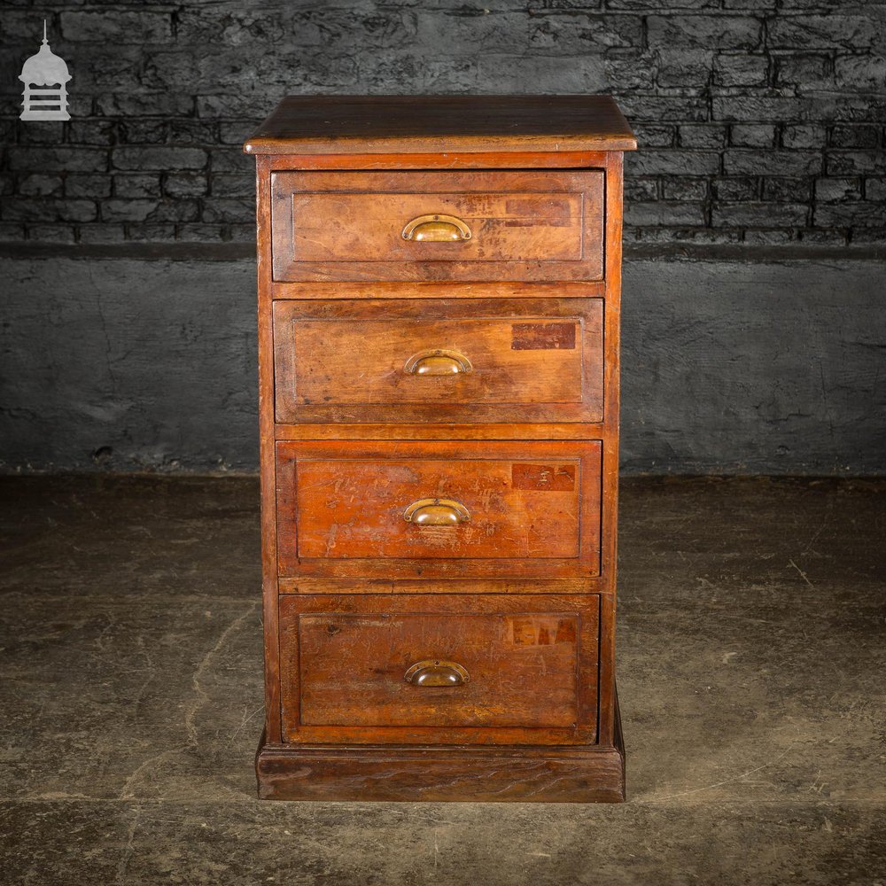 Industrial Pine Topped Mahogany Chest of Drawers With Brass Cup Handles