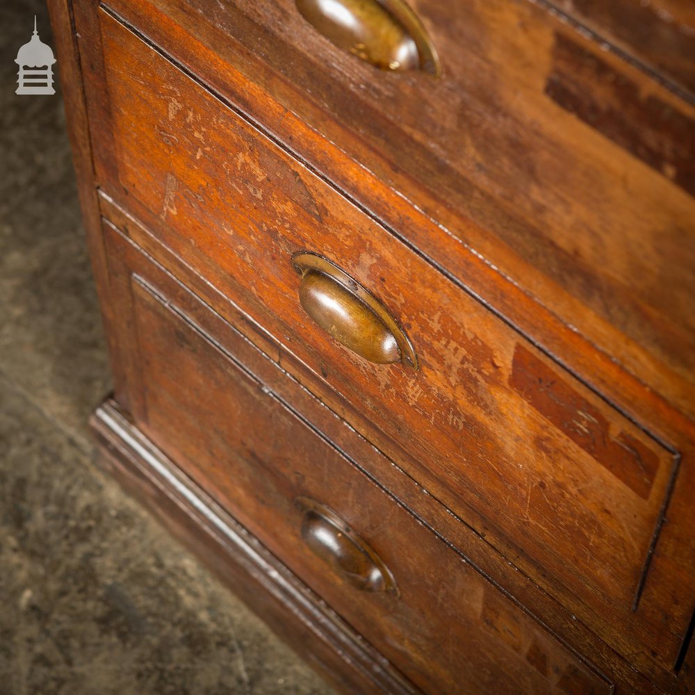 Industrial Pine Topped Mahogany Chest of Drawers With Brass Cup Handles