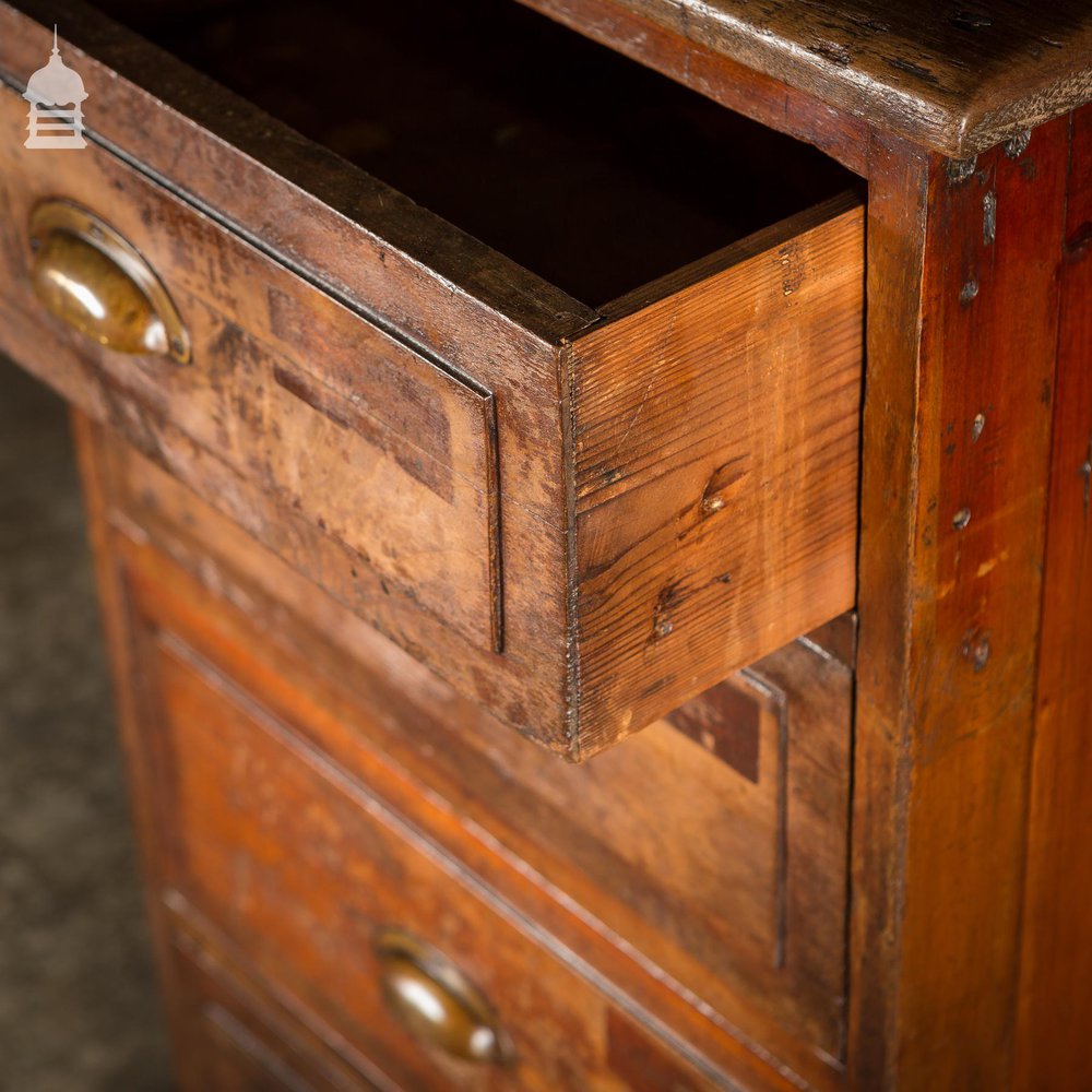 Industrial Pine Topped Mahogany Chest of Drawers With Brass Cup Handles