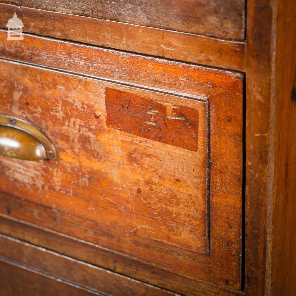 Industrial Pine Topped Mahogany Chest of Drawers With Brass Cup Handles